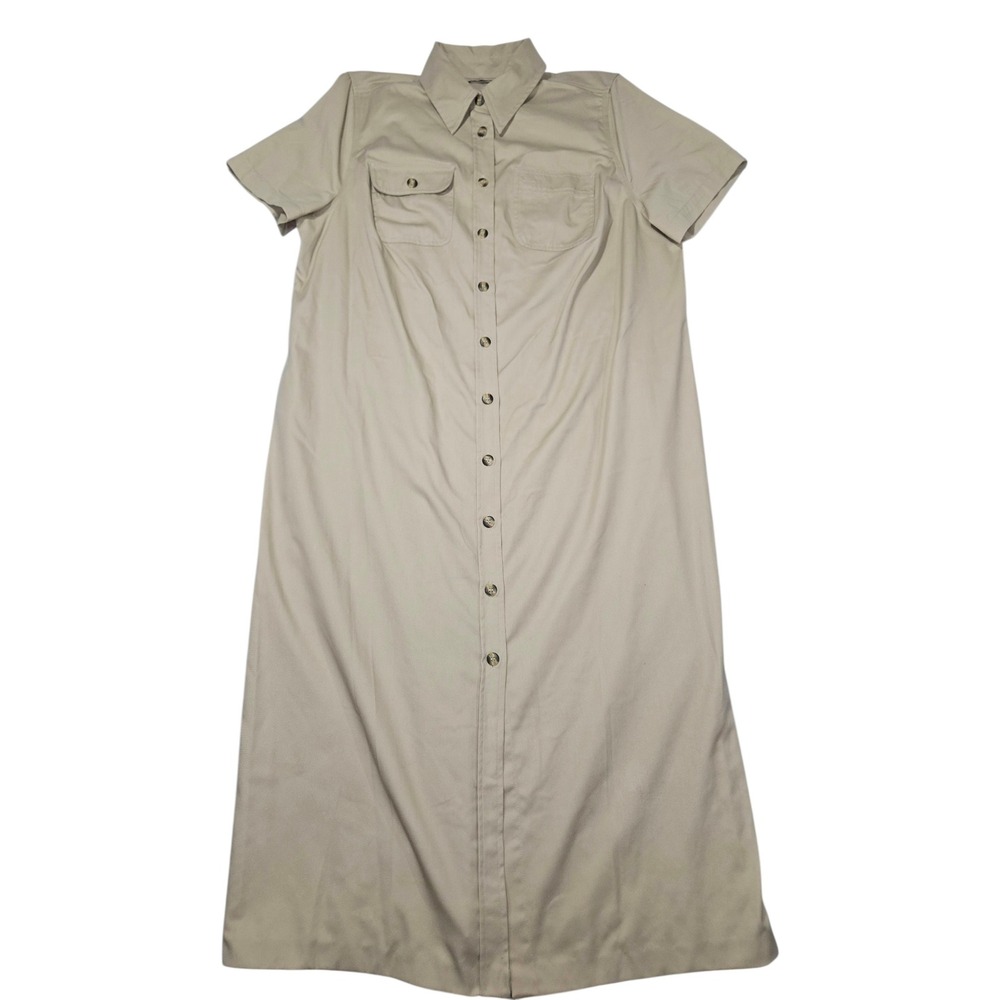 Karen Scott II VTG Utility Maxi Shirt Dress Khaki Tan Sz 1X